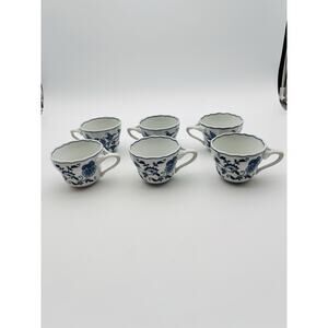 Vintage Blue Danube Set of 6 Tea Cups Blue Onion Pattern Tripod Handle VG Cond